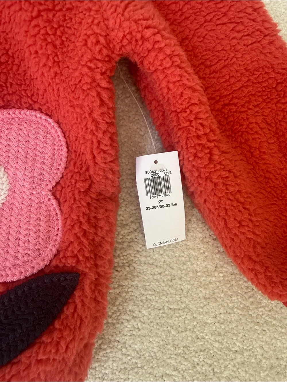 Old Navy Red Sherpa Jacket with Pink Flower Patches